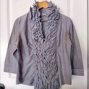 Ruffle pin striped button down blouse